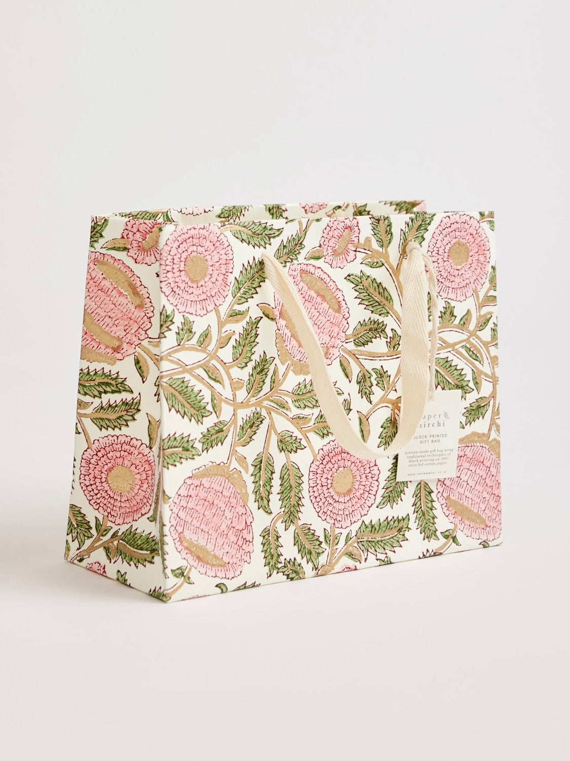 Block Printed Small Gift Bags - Blush