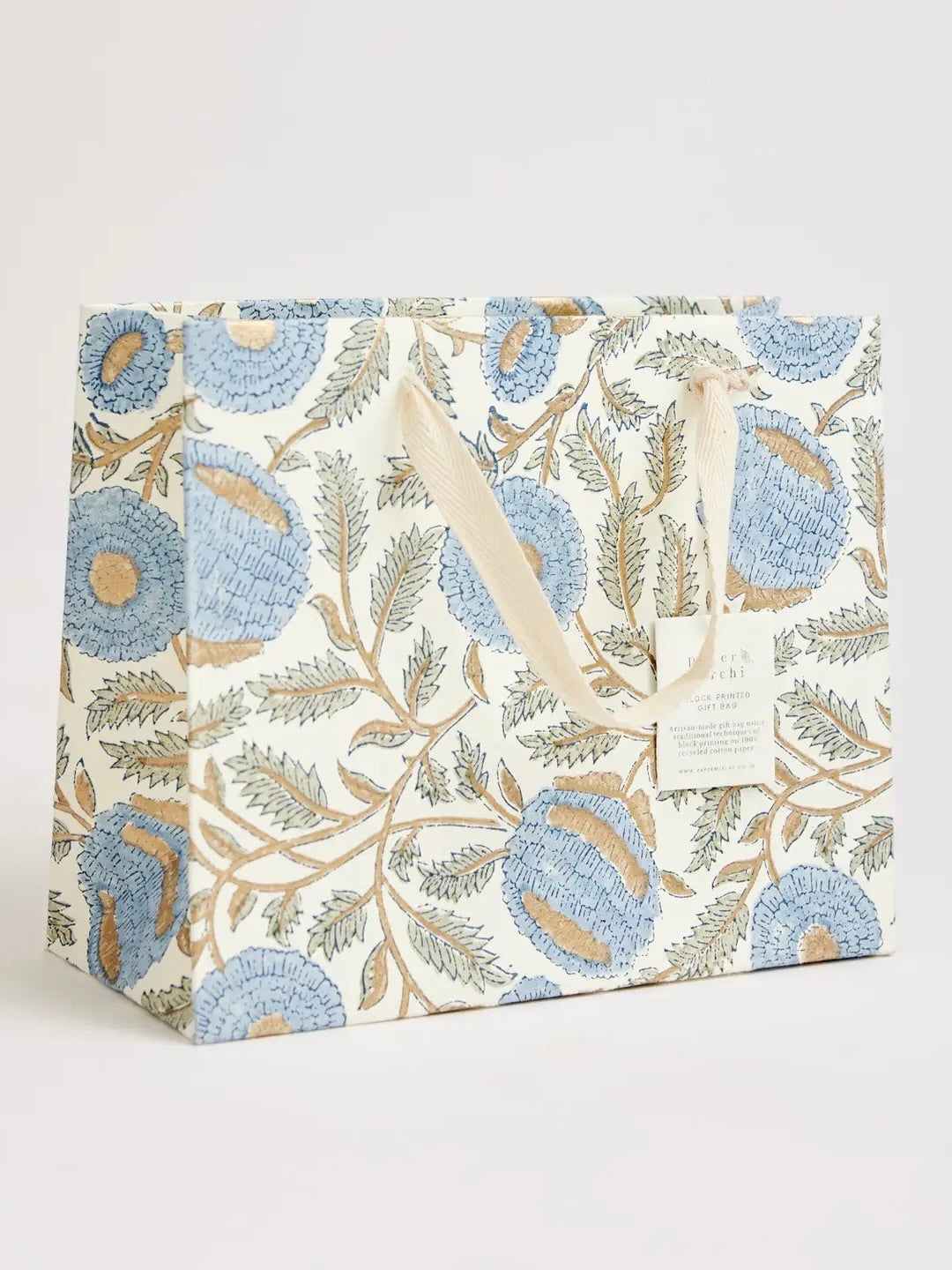 Block Printed Gift Bag Medium - Stone Blue