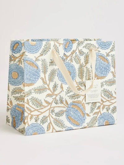 Block Printed Gift Bag Medium - Stone Blue
