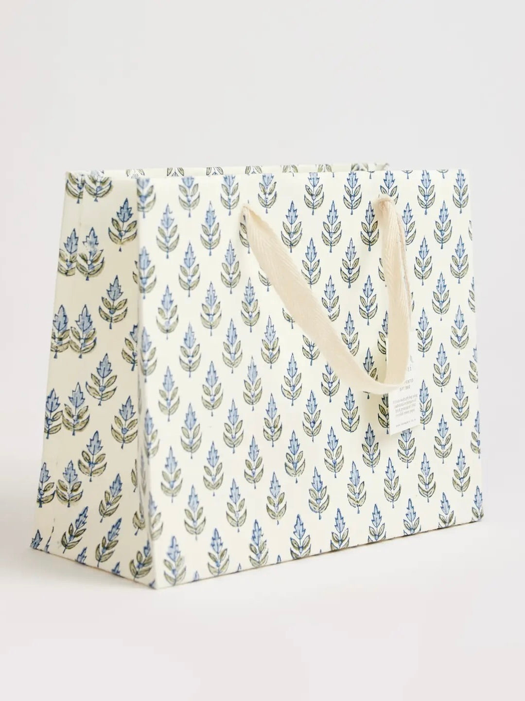 Block Printed Gift Bag Medium - Stone Blue