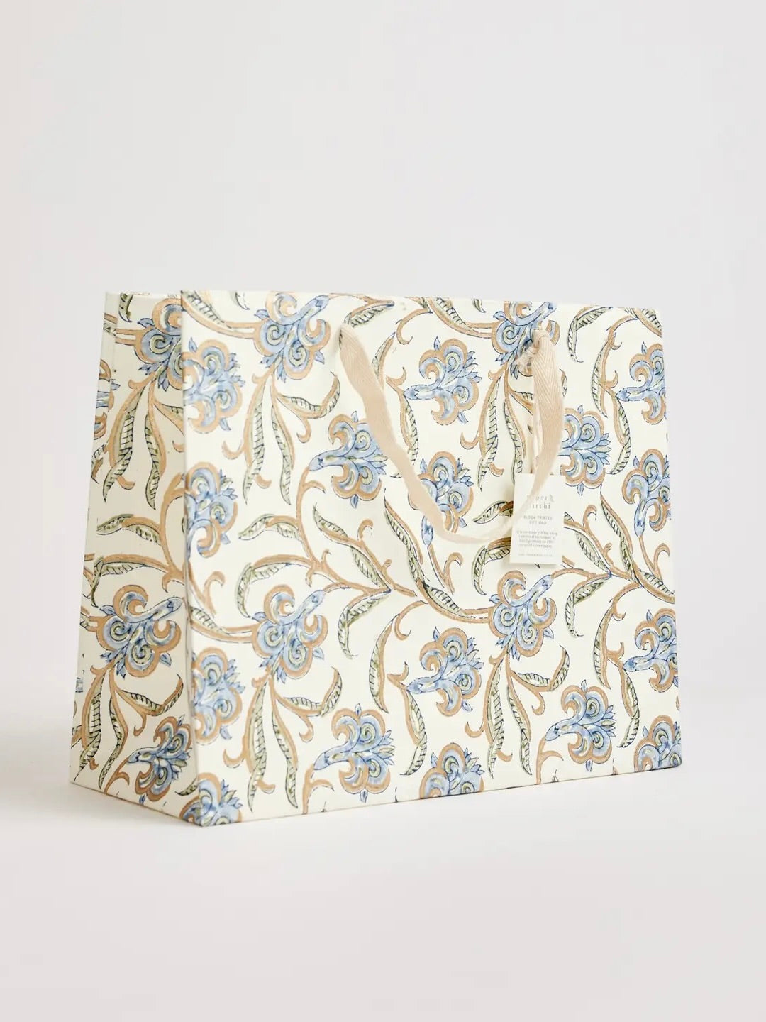 Block Printed Gift Bag Medium - Stone Blue