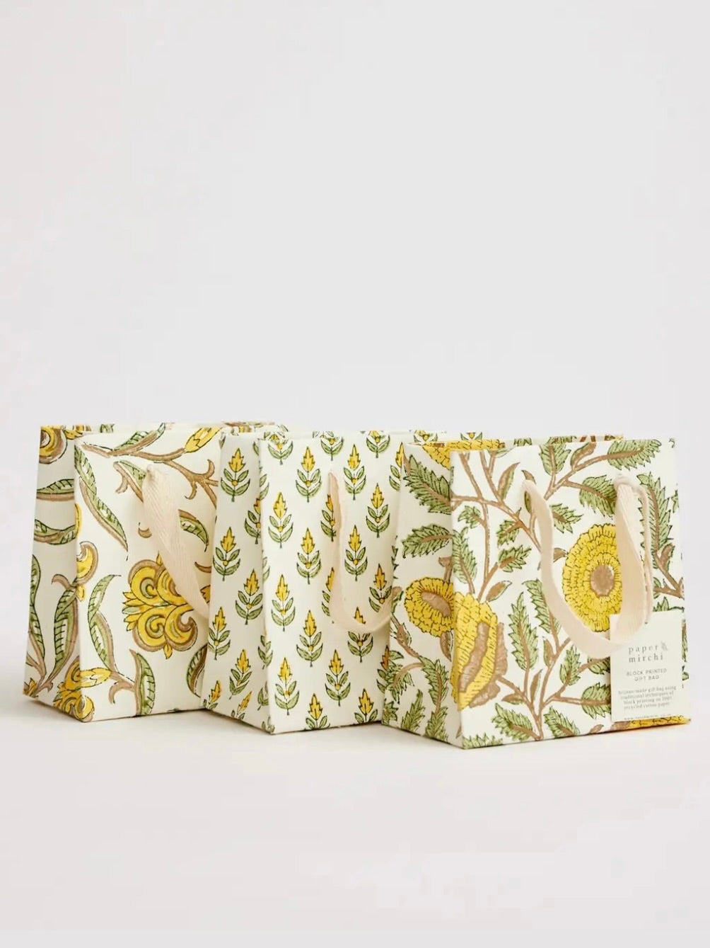 Block Printed Small Gift Bags - Sunshine