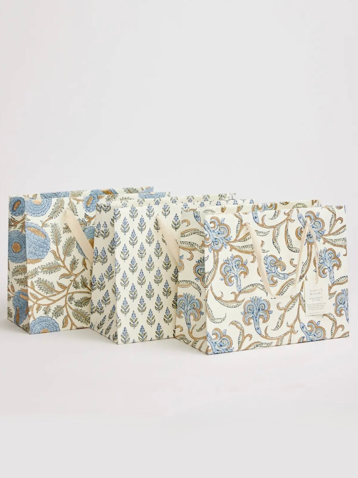 Block Printed Gift Bag Medium - Stone Blue