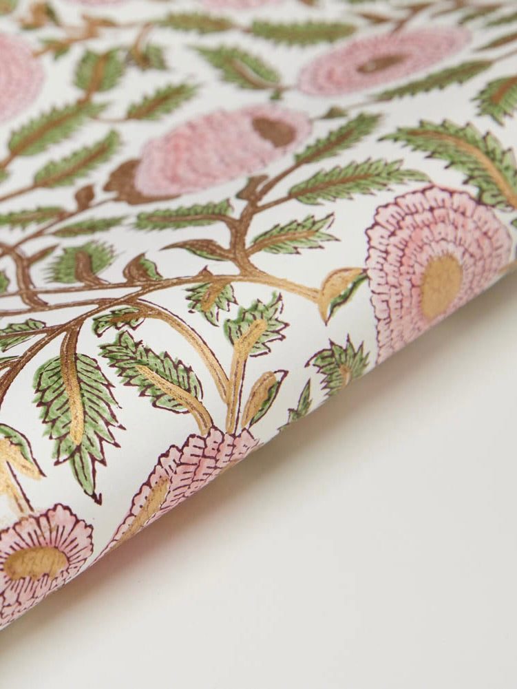 Block Printed Gift Wrap - Marigold Glitz Blush