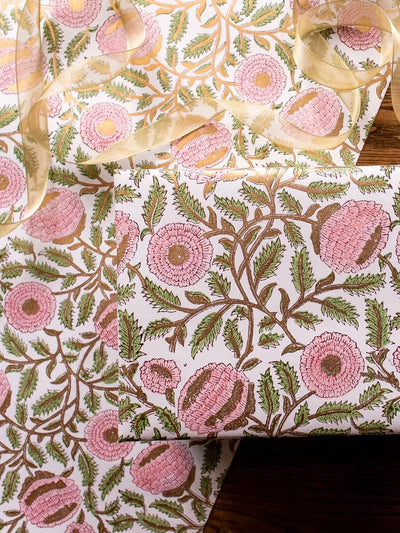 Block Printed Gift Wrap - Marigold Glitz Blush